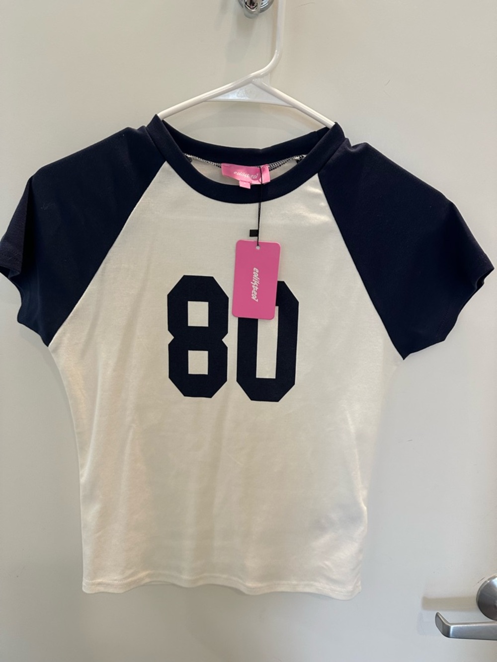 Edikted Navy and White Raglan '80' Tee